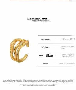 Detailed macro view of S925 sterling silver triple-layer irregular ear cuff with lava texture