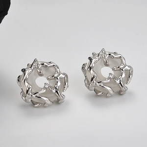 New Chinese Style S925 Sterling Silver Pingan Kou Stud Earrings Artistic Organic Wire Wrapped White Stone Earrings For Women