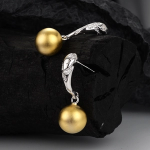 S925 Sterling Silver Matte Gold Bead Drop Earrings For Women Irregular Texture Rhinestone Elegant Dangle Jewelry Gift