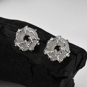 S925 sterling silver pingan buckle stud earrings with irregular vine metal texture