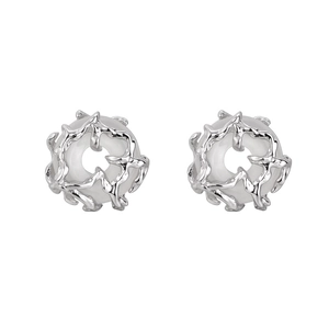 Elegant S925 sterling silver stud earrings with thorn design and pearl-like gemstone