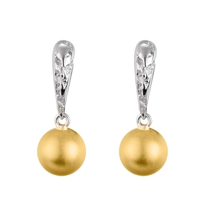 Elegant mixed-metal drop earrings with micro-pave crystals and matte gold bead pendant
