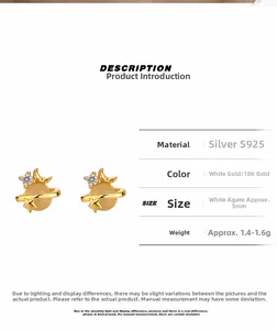 Detail view of S925 sterling silver white agate moon star stud earrings in 18K gold finish