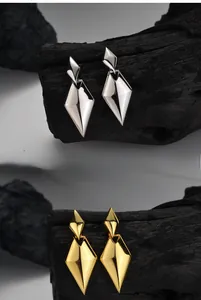 Polished S925 sterling silver geometric rhombus drop earrings in gold and silver