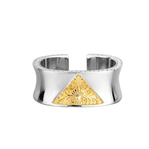 Retro S925 sterling silver open cuff ring with baroque gold floral relief pattern