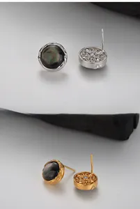 Detail of S925 silver studs featuring gradient shell inlay and floral hollow back pattern