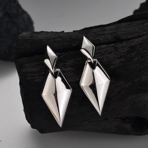 S925 Sterling Silver Double Rhombus Geometric Drop Earrings For Women Minimalist Mirror Polished Modern Fashion Jewelry Gift
