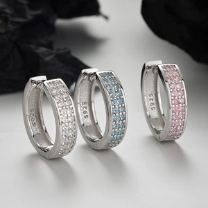Orecchini a Cerchio Minimalisti in Argento Sterling 925 Con Doppia Fila di Strass Uomo Donna Geometrico Huggie Singolo Pezzo