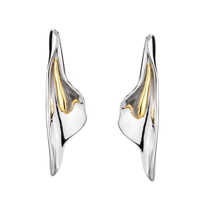 Elegant S925 sterling silver calla lily drop earrings with gold and silver color blocking