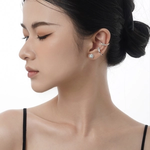 Boucles d'oreilles cœur en argent S925 avec opale et ensemble de manchettes diamant