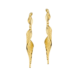 Elegant gold S925 sterling silver wing drop earrings with textured linear finish