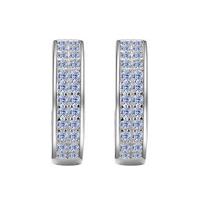 Orecchini a cerchio minimalisti in argento S925 con doppia fila di pietre azzurre brillanti
