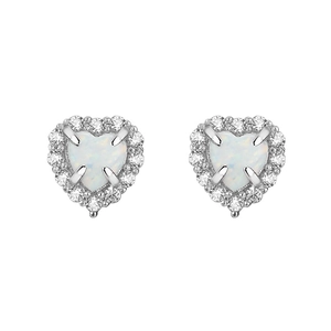 Boucles d'oreilles cœur en argent S925 avec opale blanche et pavé de zircones