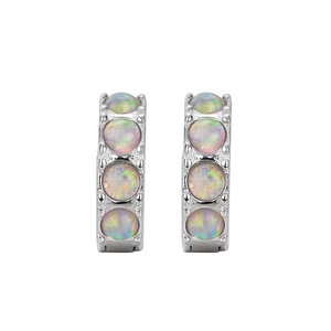 Pendientes de aro de plata S925 con ópalo y engaste vertical de cuatro piedras finas