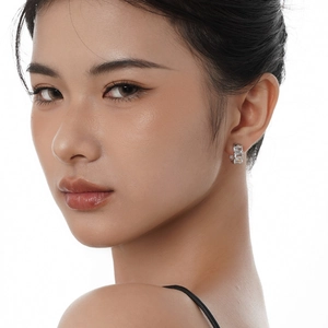 Minimalist S925 sterling silver hoop earrings with baguette-cut zircon inlay for women
