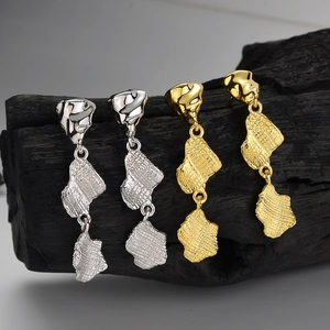 Pendientes de Gota Largos de Plata de Ley 925 con Textura de Rejilla para Mujer Joyería Galvanizada Geométrica Irregular de Lujo Ligero