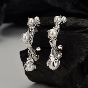 Irregular Branch Floral Artificial Pearl Earrings With 925 Sterling Silver Earring Post Elegant Baroque C Shaped Jewelry For Women