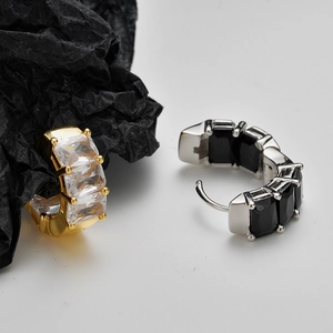Minimalist S925 sterling silver geometric hoop earrings with zircon stones in gold and silver