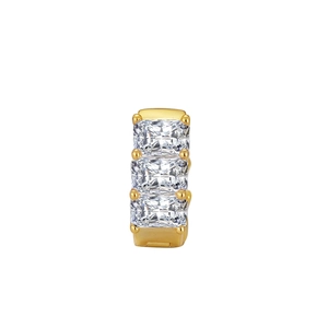 Minimalist gold S925 silver hoop earrings with three vertical emerald-cut zircon stones