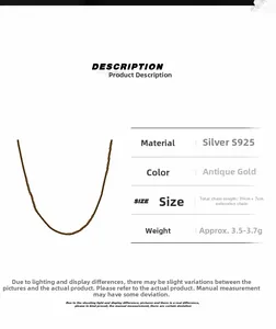 Macro shot of S925 sterling silver chain details with length and weight specifications