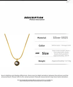 Dettaglio della collana in argento S925 con ciondolo in conchiglia e specifiche
