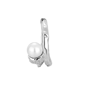 Irregular S925 silver pearl earrings with micro-inlaid diamonds in minimalist style