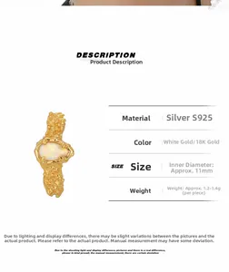 Detail of S925 sterling silver ear cuff with irregular texture and opal stone inlay