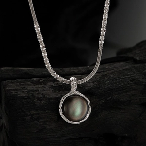 Collana In Argento Sterling 925 Con Pendente Rotondo In Madreperla Nera Catena A Serpente Retrò Gioielli Per Donne