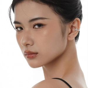 Designer S925 sterling silver ear cuff with opal texture for non-pierced ears