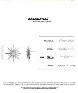 Détails des boucles d'oreilles étoile en argent S925 avec dimensions de 26 mm