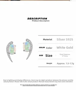 Detail view showing S925 sterling silver opal moon earrings with product specifications