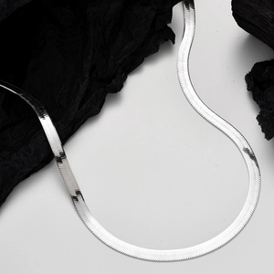 Minimalist S925 sterling silver flat herringbone snake chain necklace for women