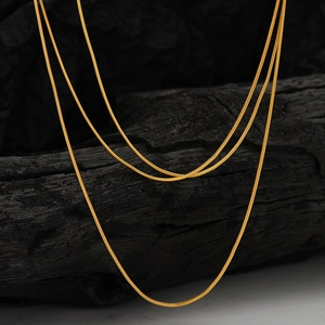 S925 Sterling Silver Retro Gold Snake Chain Necklace For Women Long Sweater Chain Layered Flat Snake Bone Chain Fashion Jewelry