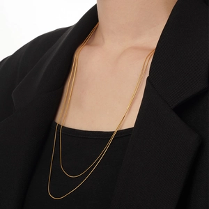 Chic double-layer gold snake chain necklace in S925 sterling silver for women