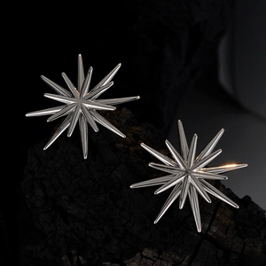 Boucles d'Oreilles Clous Étoile à Huit Branches Double Couche en Argent Sterling 925 pour Femmes Bijoux Étoile Brillante Minimaliste Coréenne
