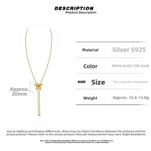 Detailed specs of S925 silver butterfly bolo necklace with 94cm adjustable chain length
