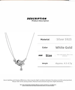 Detail of 925 sterling silver moon and butterfly necklace with size and weight specs