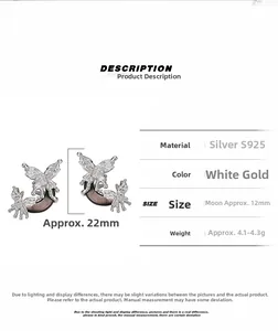 Spécifications de taille pour boucles d'oreilles papillon lune en argent S925 de 22mm