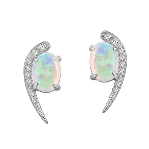 Elegant S925 sterling silver moon opal stud earrings with sparkling cubic zirconia accents