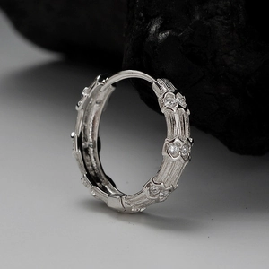 S925 Sterling Silver Bamboo Knot Hoop Earrings For Women Rhinestone Inlaid Korean Style Small Gold Silver Ear Buckle Jewelry