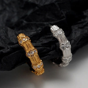 Bamboo style S925 sterling silver hoop earrings with sparkling cubic zirconia stones