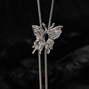 Elegant S925 sterling silver butterfly necklace with black onyx gemstone and snake chain