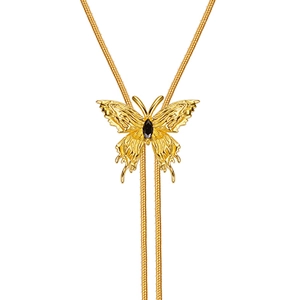 Elegant gold butterfly slide necklace with black gemstone on a snake chain for women