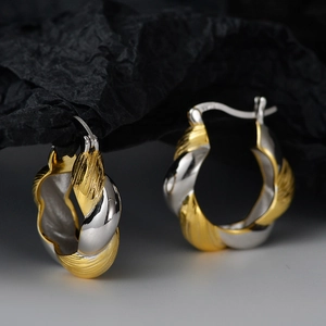 925 Sterling Silver Mobius Twisted Hoop Earrings For Women Bicolor Gold Silver Polished Brushed Minimalist Fashion Jewelry