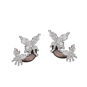 Boucles d'oreilles papillon en argent S925 avec incrustation de nacre en forme de lune