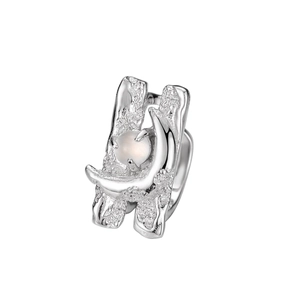 S925 sterling silver moon ear cuff with agate stone for non-pierced ears