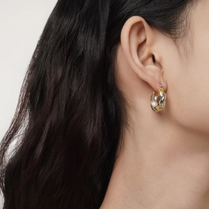 S925 sterling silver Mobius twist earrings with two-tone gold and silver finish