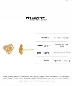 Détail de boucles d'oreilles fleur en argent S925 avec zircons étincelants de 10 mm