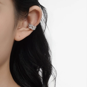 Minimalist S925 sterling silver geometric ear cuff with sparkling zircon crystals