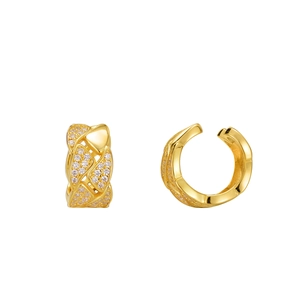Minimalist S925 sterling silver hollow geometric ear cuffs with sparkling zircons